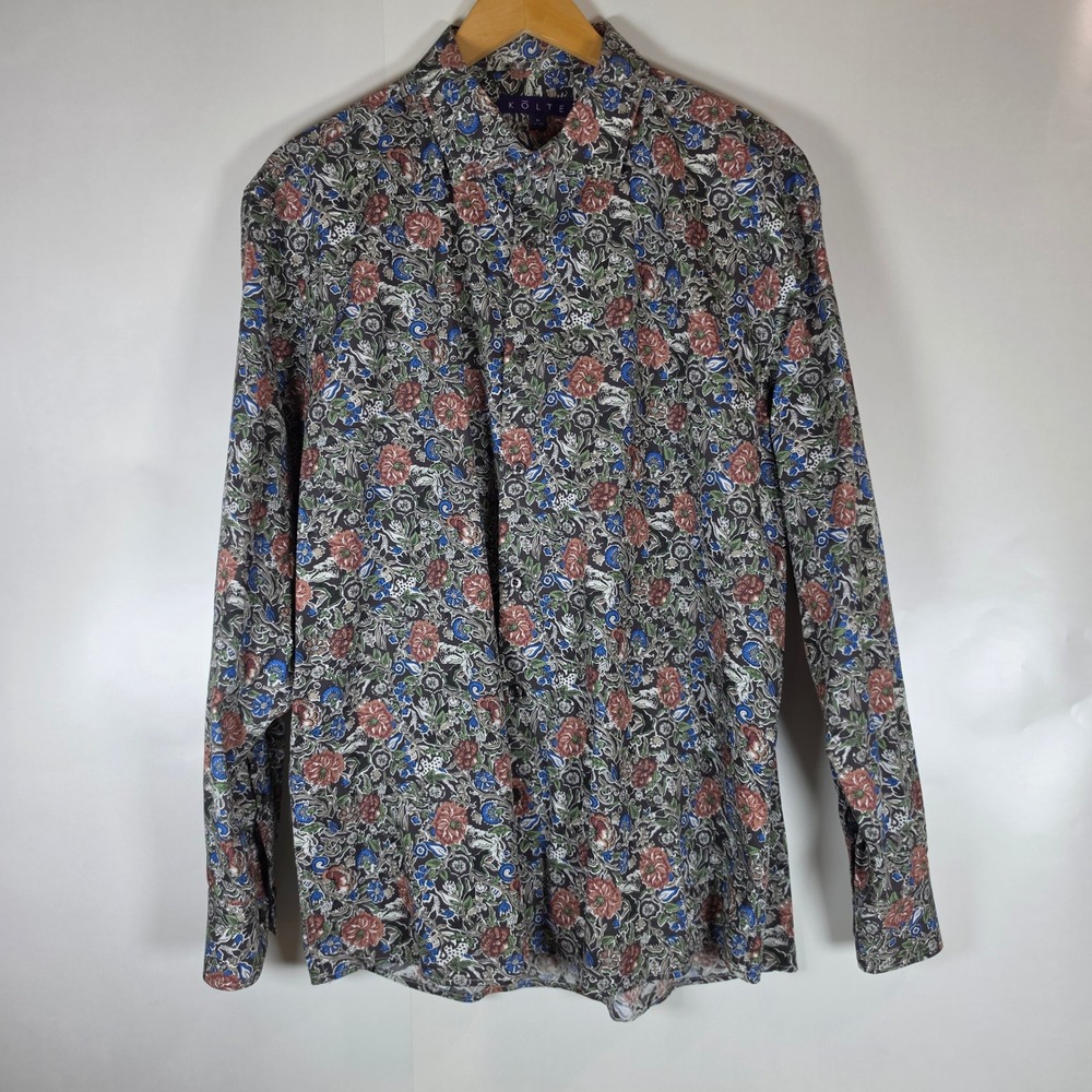 Kolte Mens XL Floral Button Down Shirt Long Sleeve Botanical Print Multicolor
